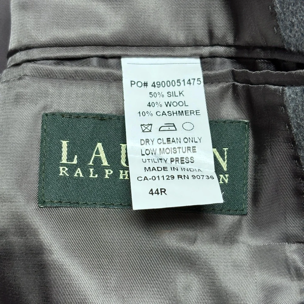 Lauren Ralph Lauren Mens 44R Gray Silk Wool Cashmere Blazer Sport Coat Jacket